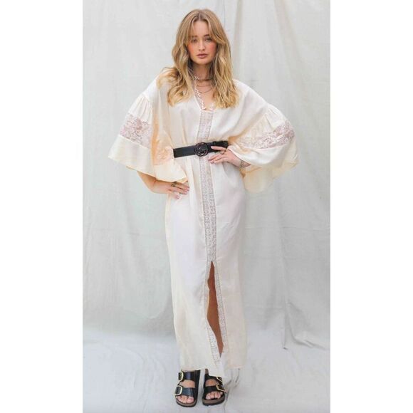 NWT Free People x Jen's Pirate Booty Angel Fire Kaftan in French Vanilla Large - Picture 9 of 9